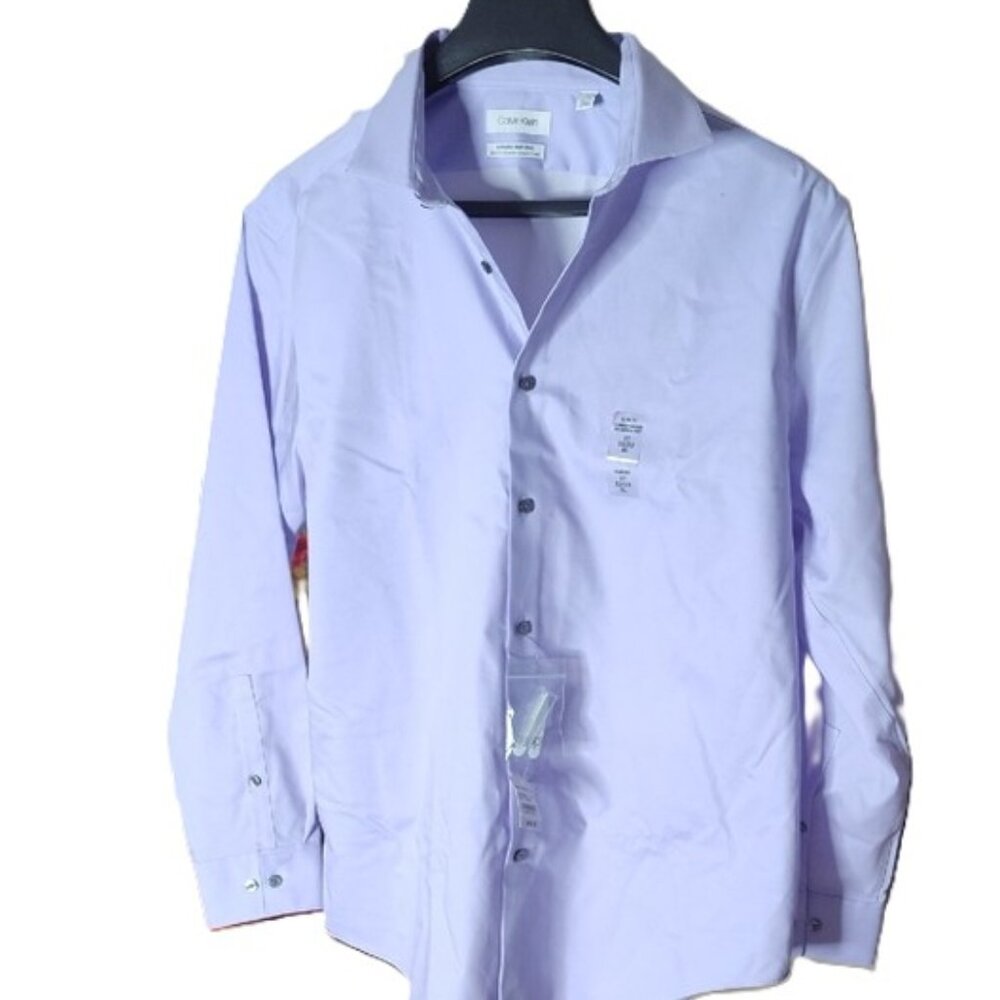Calvin Klein Men's Dress Shirt Polo Lavender Long Sleeve Size 17 32/33 XL